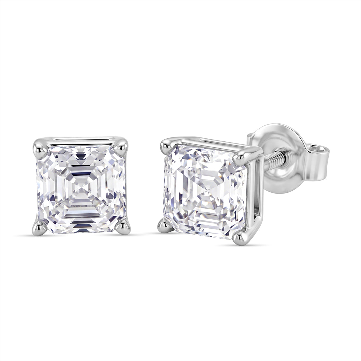 D'Joy - GRA Certified D-VVS1  Moissanite Solitaire Stud Push Post Earring in Rhodium Overlay Sterling Silver 2.00 Ct. V32523331 0