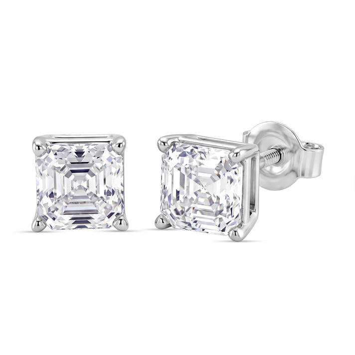 D'Joy - GRA Certified D-VVS1  Moissanite Solitaire Stud Push Post Earring in Rhodium Overlay Sterling Silver 2.00 Ct. 8592946 1
