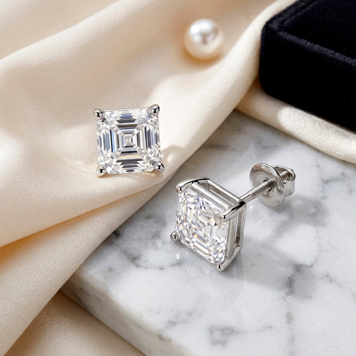 D'Joy - GRA Certified D-VVS1  Moissanite Solitaire Stud Push Post Earring in Rhodium Overlay Sterling Silver 2.00 Ct. V32523331 3