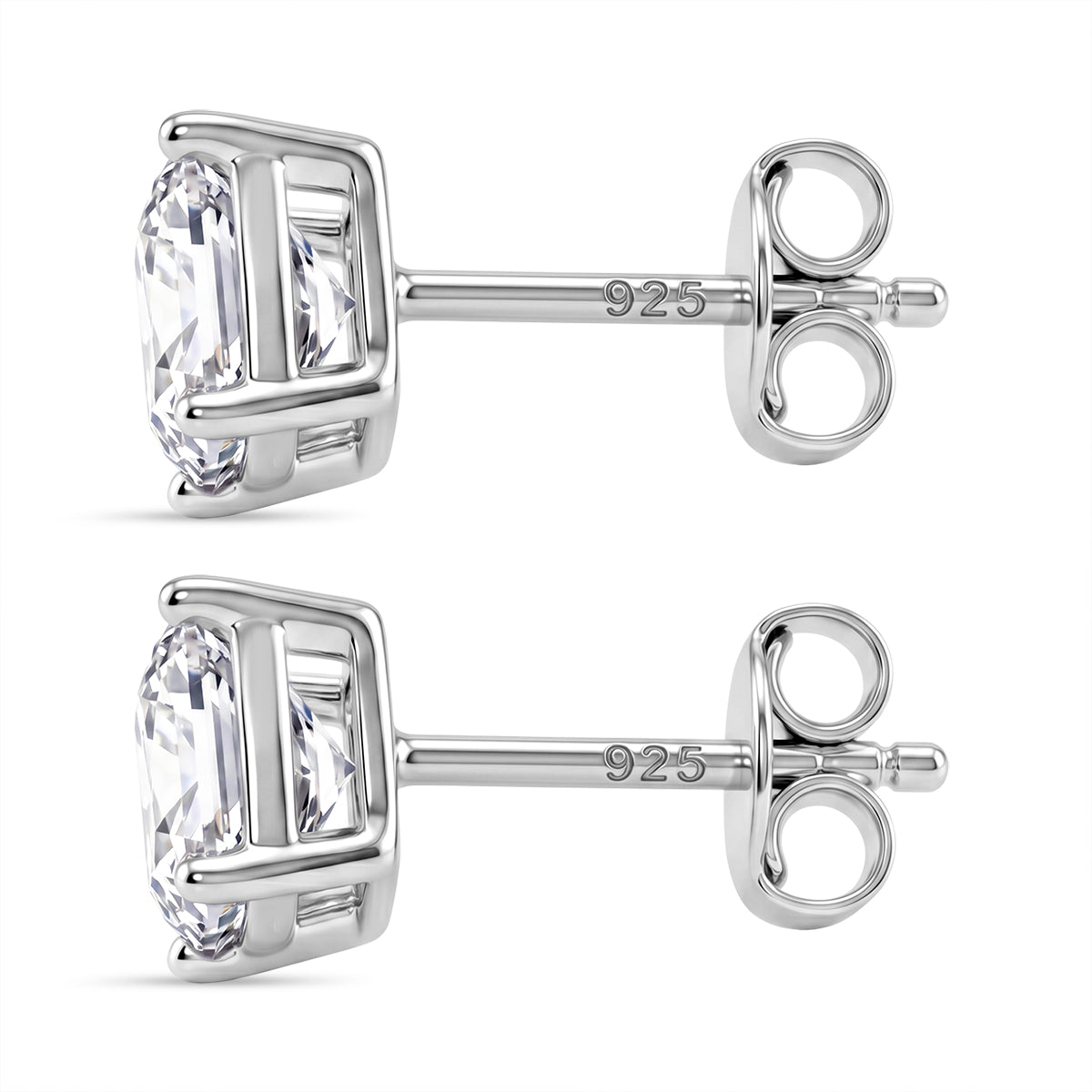 D'Joy - GRA Certified D-VVS1  Moissanite Solitaire Stud Push Post Earring in Rhodium Overlay Sterling Silver 2.00 Ct. V32523331 4