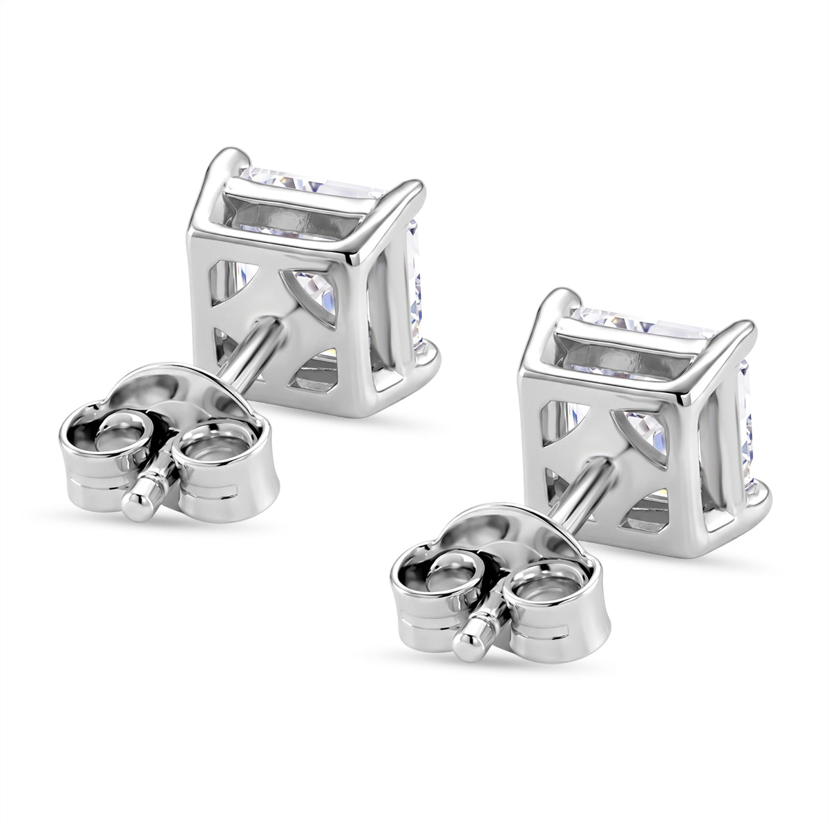 D'Joy - GRA Certified D-VVS1  Moissanite Solitaire Stud Push Post Earring in Rhodium Overlay Sterling Silver 2.00 Ct. V32523331 5