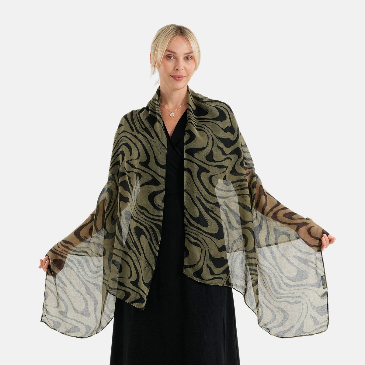 La Marey Womens Lightweight Abstract Swirl Printed Scarf (180 x 80 cm) - Green V32610422 0