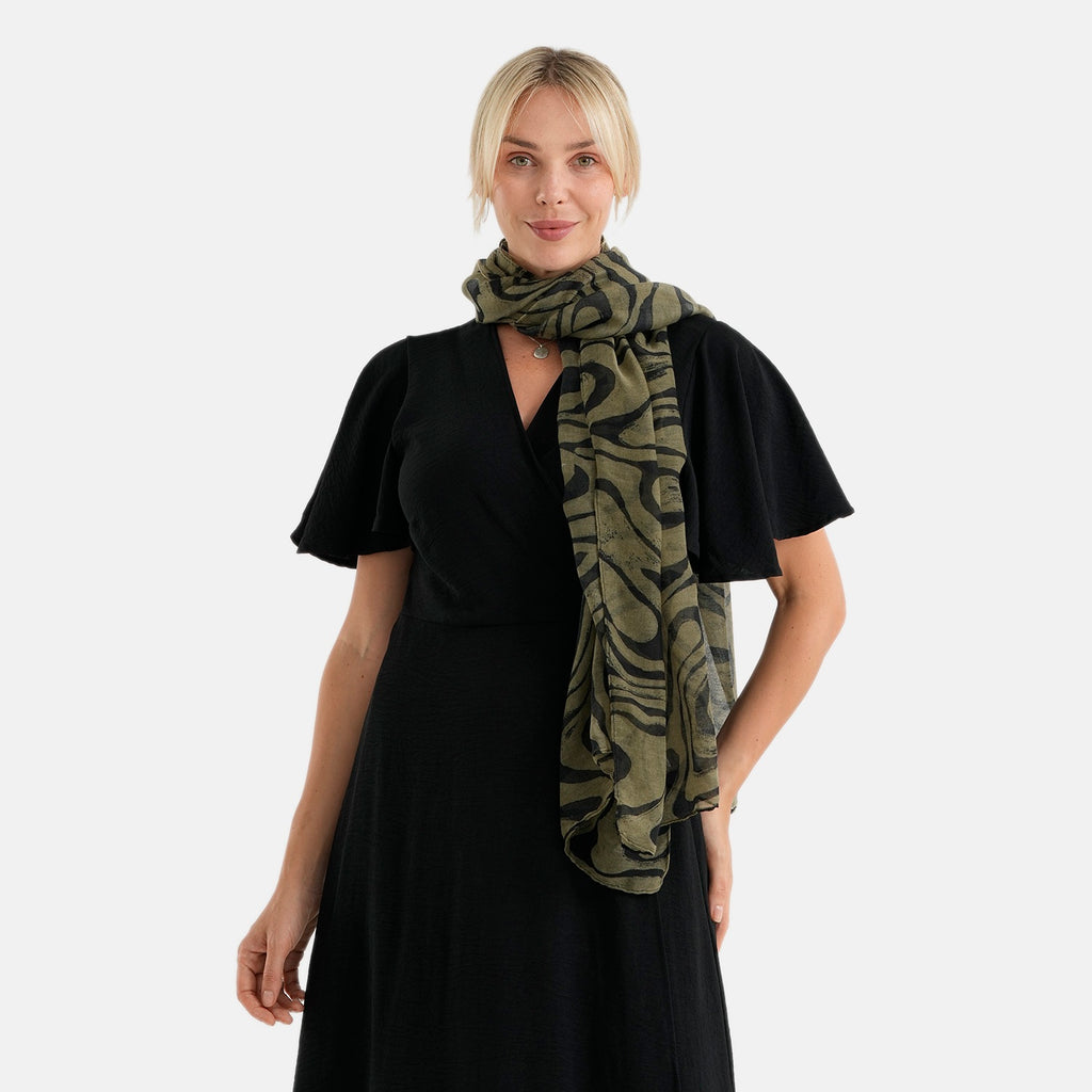 La Marey Womens Lightweight Abstract Swirl Printed Scarf (180 x 80 cm) - Green_8592979_1