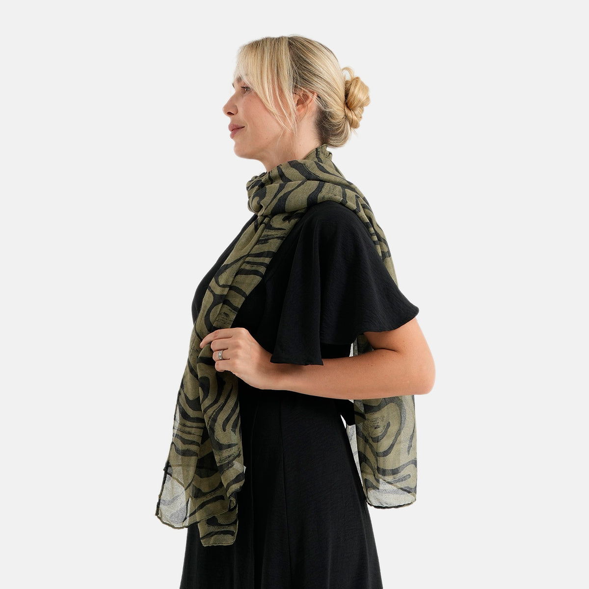 La Marey Womens Lightweight Abstract Swirl Printed Scarf (180 x 80 cm) - Green V32610422 3