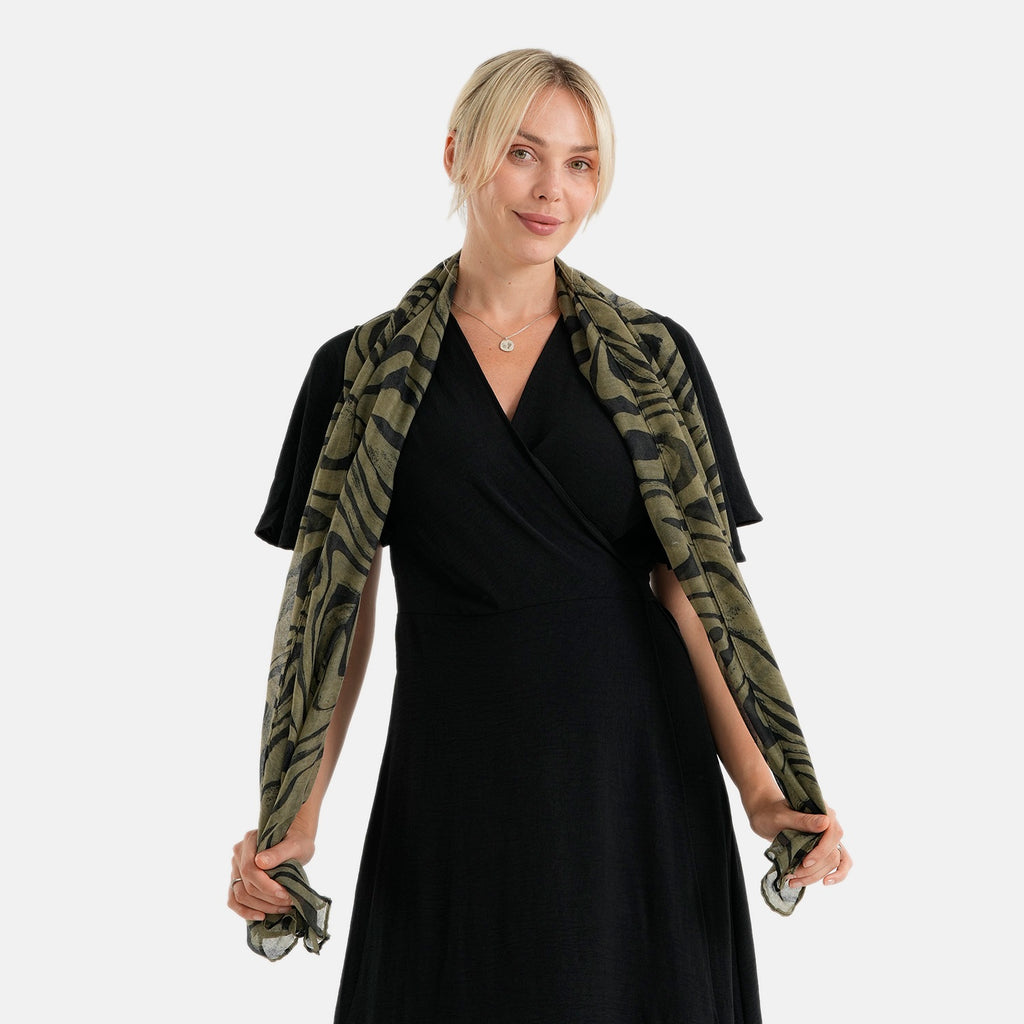 La Marey Womens Lightweight Abstract Swirl Printed Scarf (180 x 80 cm) - Green_8592979_3
