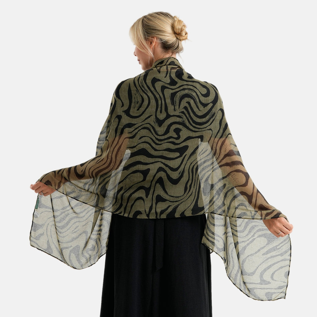 La Marey Womens Lightweight Abstract Swirl Printed Scarf (180 x 80 cm) - Green_8592979_4