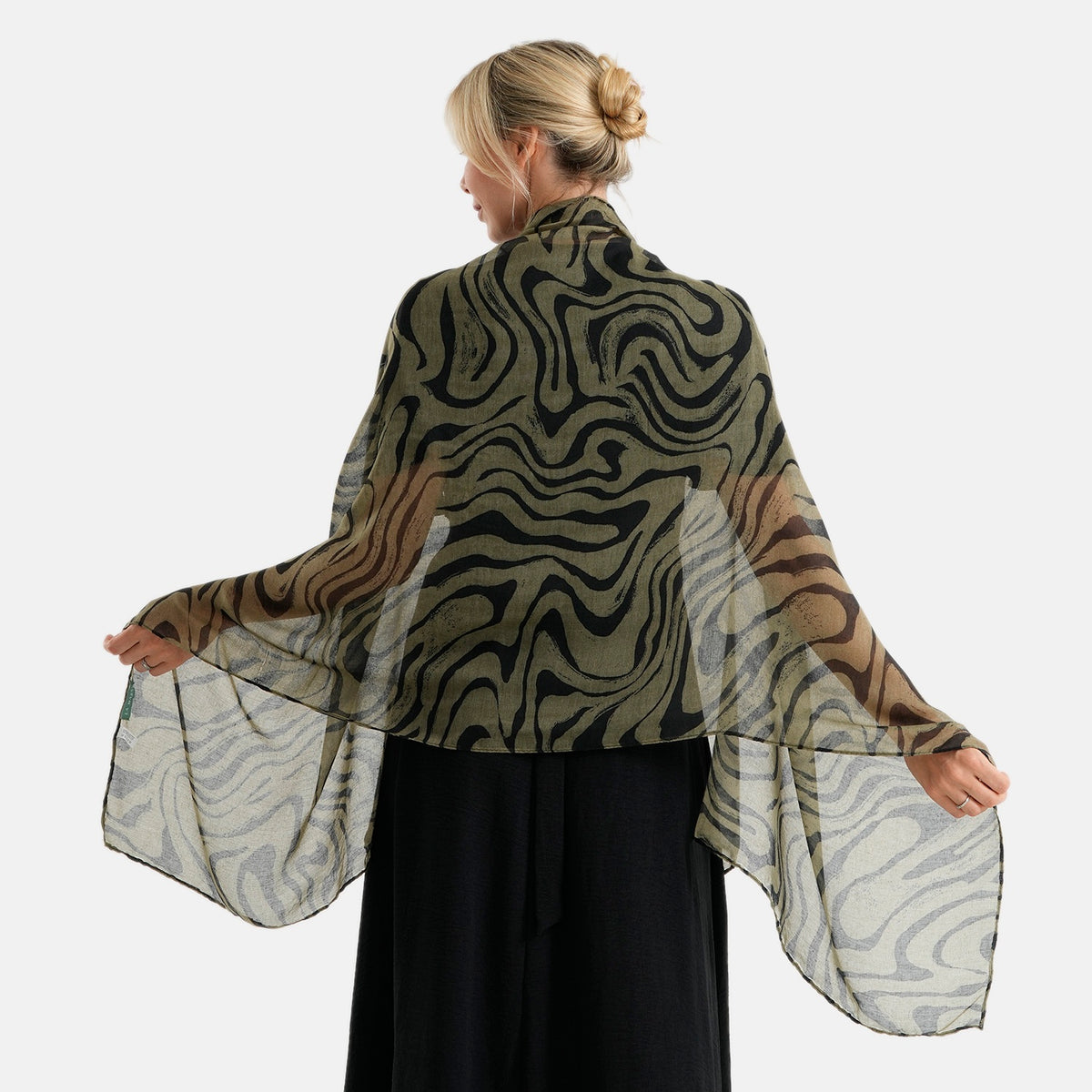 La Marey Womens Lightweight Abstract Swirl Printed Scarf (180 x 80 cm) - Green V32610422 5