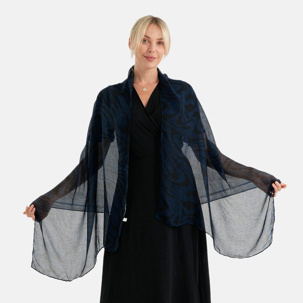 La Marey Womens Lightweight Abstract Swirl Printed Scarf (180 x 80 cm) - Blue_8592980