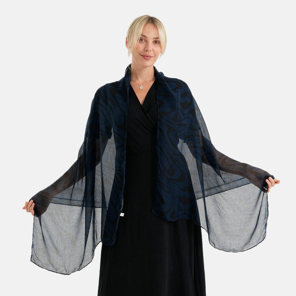 La Marey Womens Lightweight Abstract Swirl Printed Scarf (180 x 80 cm) - Blue 8592980 0