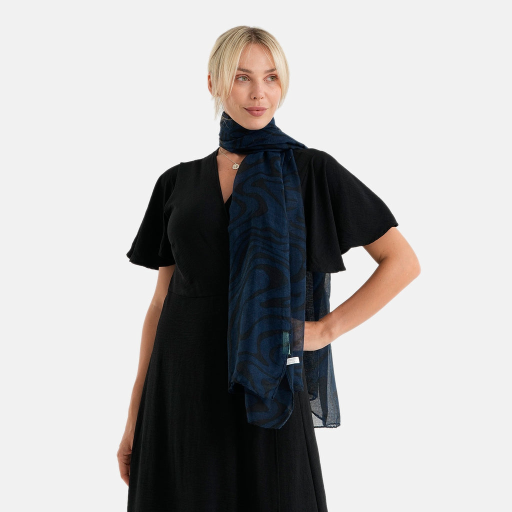 La Marey Womens Lightweight Abstract Swirl Printed Scarf (180 x 80 cm) - Blue_8592980_1
