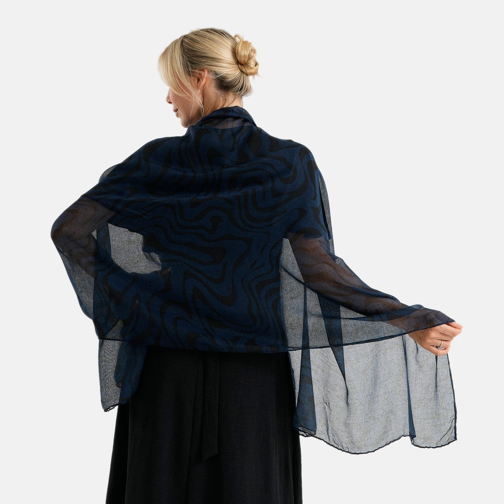 La Marey Womens Lightweight Abstract Swirl Printed Scarf (180 x 80 cm) - Blue_8592980_4