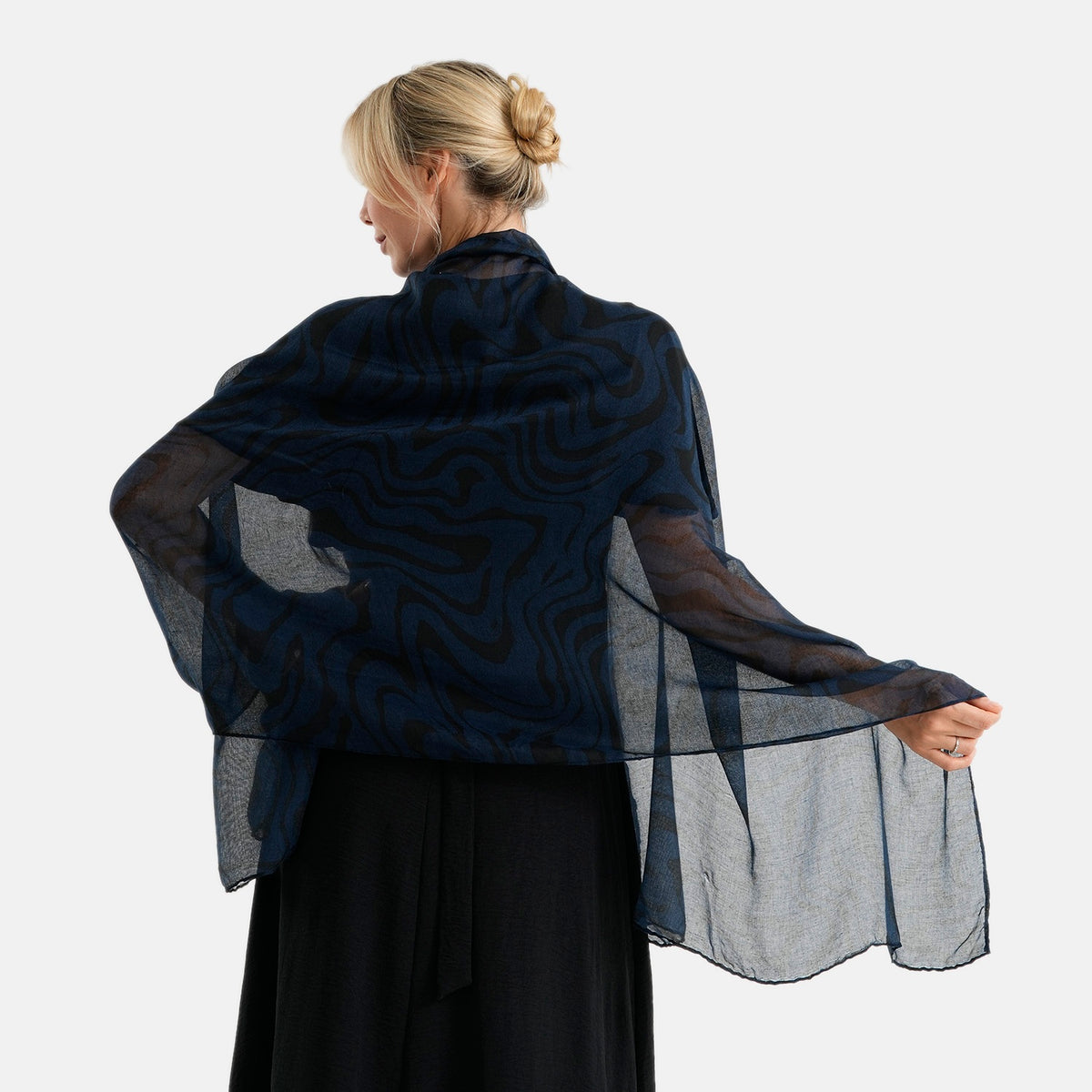 La Marey Womens Lightweight Abstract Swirl Printed Scarf (180 x 80 cm) - Blue 8592980 5