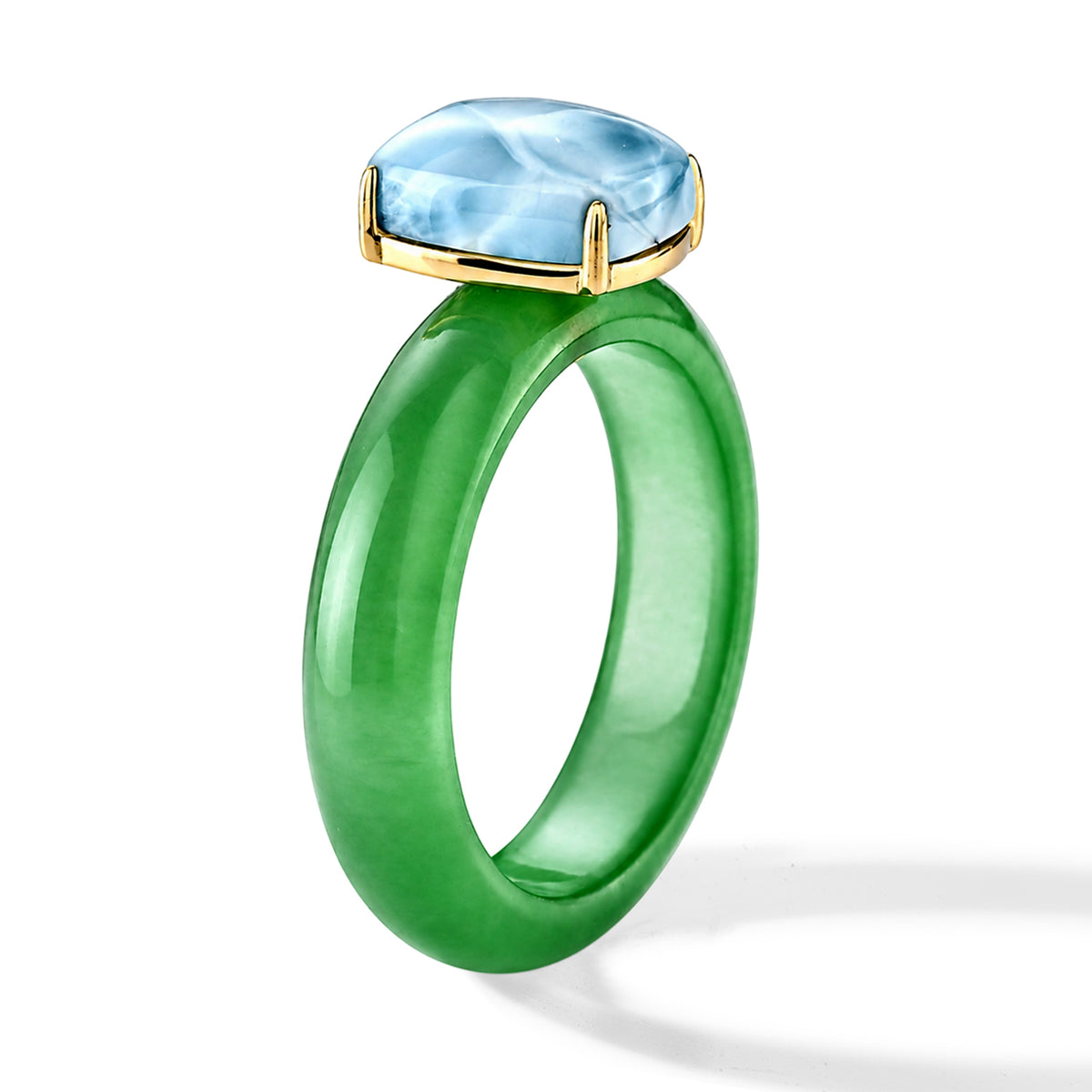 D'Joy - Natural Larimar &amp; Carved Jadeite Solitaire Ring in Yellow Gold Plated Sterling Silver 15.50 Ct. V32584851 3