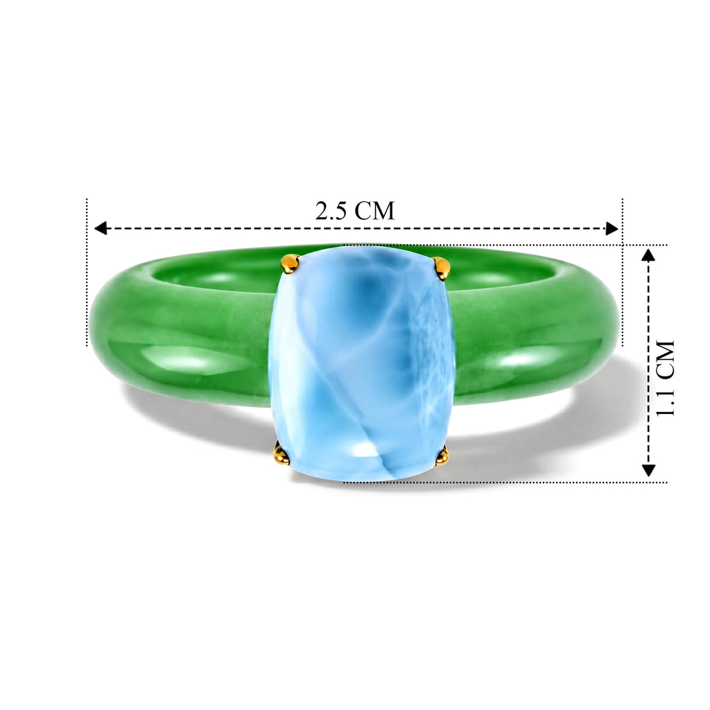 D'Joy - Natural Larimar & Carved Jadeite Solitaire Ring in Yellow Gold Plated Sterling Silver 15.50 Ct._8592990_4