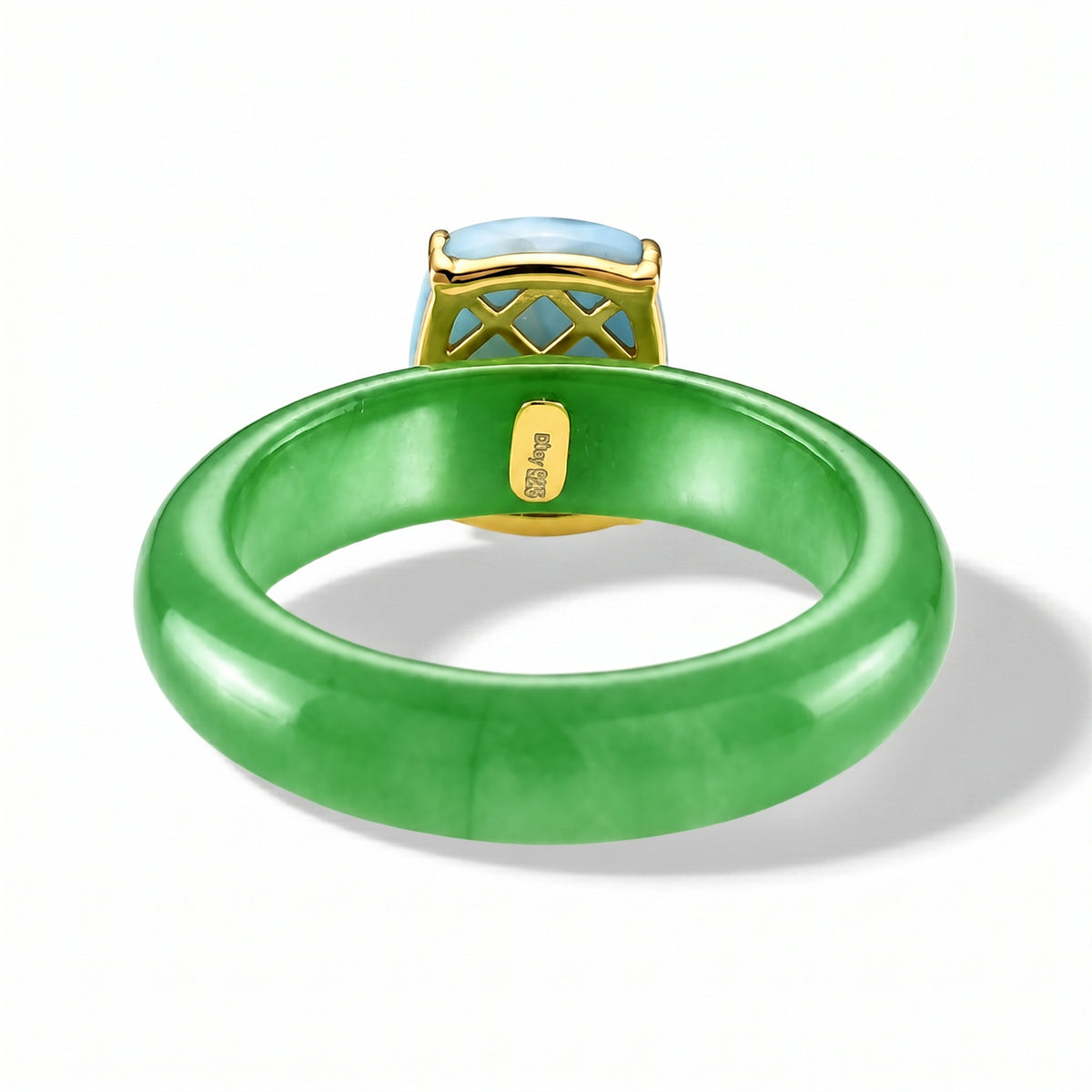 D'Joy - Natural Larimar &amp; Carved Jadeite Solitaire Ring in Yellow Gold Plated Sterling Silver 15.50 Ct. V32603958 4