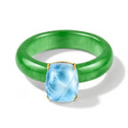 D'Joy - Natural Larimar & Carved Jadeite Solitaire Ring in Yellow Gold Plated Sterling Silver 15.50 Ct._8592993
