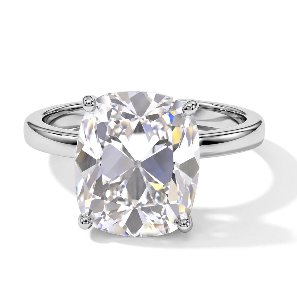 Premium Old Mine Cut Moissanite Solitaire Ring in Rhodium Overlay Sterling Silver 5.70 Ct._8592997