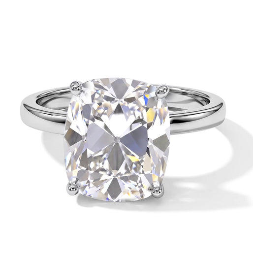Premium Old Mine Cut Moissanite Solitaire Ring in Rhodium Overlay Sterling Silver 5.70 Ct._8592997