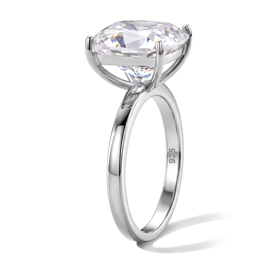 Premium Old Mine Cut Moissanite Solitaire Ring in Rhodium Overlay Sterling Silver 5.70 Ct._8592997_2