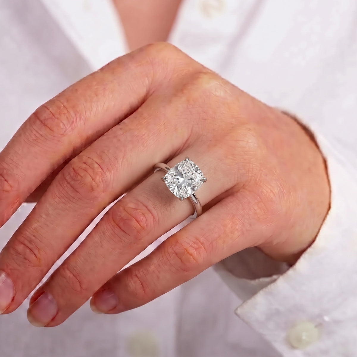 Premium Old Mine Cut Moissanite Solitaire Ring in Rhodium Overlay Sterling Silver 5.70 Ct. 8592997 6