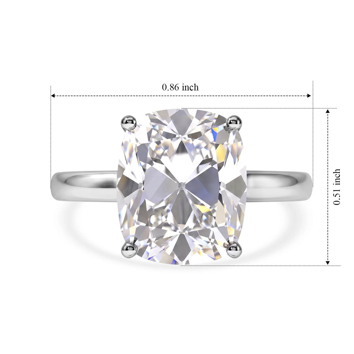 Premium Old Mine Cut Moissanite Solitaire Ring in Rhodium Overlay Sterling Silver 5.70 Ct. 8592997 8