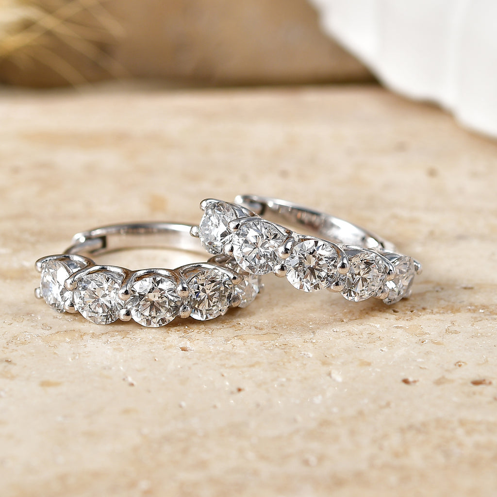 Luxuriant - Lab Grown Diamond (SI/G-H) Hoop Earring in Rhodium Overlay Sterling Silver 3.25 Ct._8593090_2