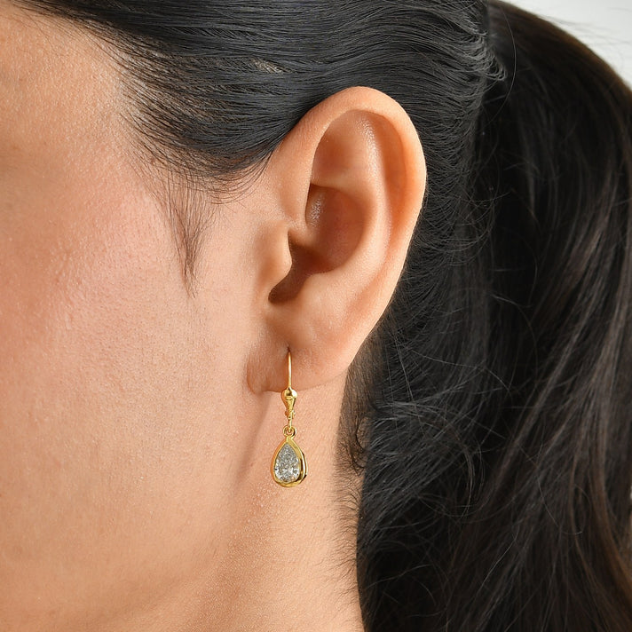 Luxuriant - Lab Grown Diamond (SI-G-H) Solitaire Lever Back Earring in 18K Vermeil Yellow Gold Plated Sterling Silver 2.00 Ct. 8593093 2