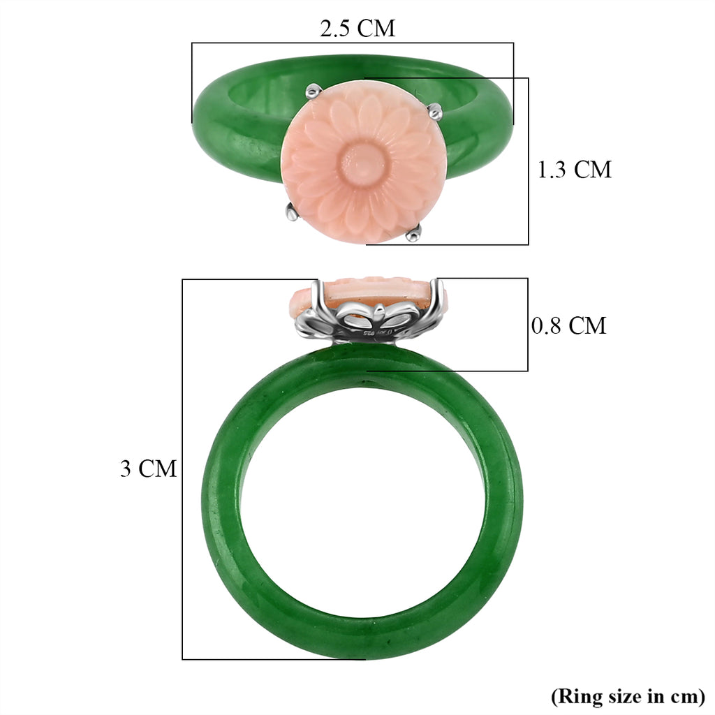 D'Joy Jardin Collection - Pink Mother Of Pearl & Dyed Green Jade Floral Ring in Rhodium Overlay Sterling Silver_8593183_5