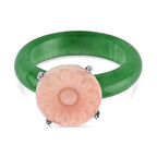 D'Joy Jardin Collection - Pink Mother Of Pearl & Dyed Green Jade Floral Ring in Rhodium Overlay Sterling Silver_8593187