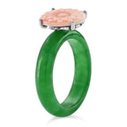 D'Joy Jardin Collection - Pink Mother Of Pearl & Dyed Green Jade Floral Ring in Rhodium Overlay Sterling Silver_8593187_3