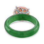 D'Joy Jardin Collection - Pink Mother Of Pearl & Dyed Green Jade Floral Ring in Rhodium Overlay Sterling Silver_8593187_4
