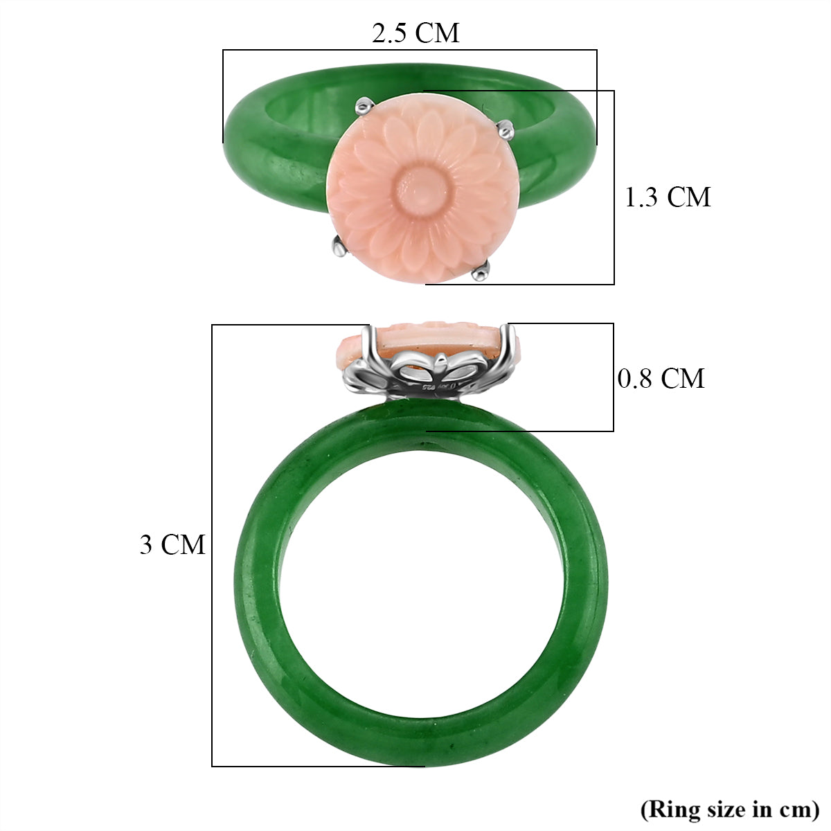 Jardin Collection - Pink Mother Of Pearl &amp; Dyed Green Jade Floral Ring in Rhodium Overlay Sterling Silver V32519959 6