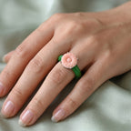 D'Joy Jardin Collection - Pink Mother Of Pearl & Dyed Green Jade Floral Ring in Rhodium Overlay Sterling Silver_8593188_1