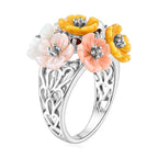D'Joy Jardin Collection - Purple Mother of Pearl & Multi Gemstones Floral Ring in Rhodium Overlay Sterling Silver_8593190_3
