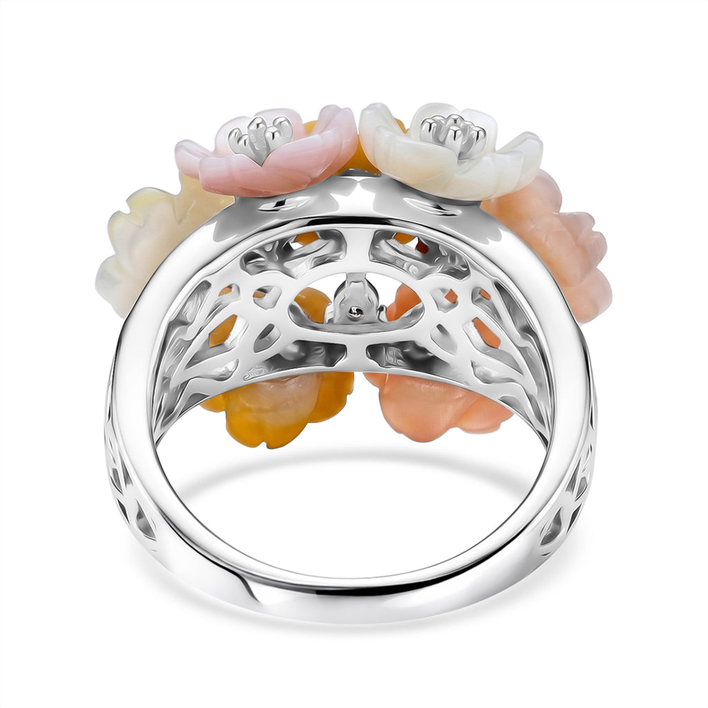 D'Joy Jardin Collection - Purple Mother of Pearl & Multi Gemstones Floral Ring in Rhodium Overlay Sterling Silver_8593190_4
