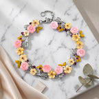 Jardin Collection-Pink Mother Of Pearl and Multi Gemstones Adjustable Floral Bracelet (Size - 7+1 Ext) in Rhodium Overlay Sterling Silver_8593296_2