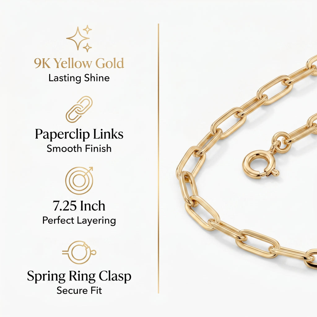 9K Yellow Gold Chain Bracelet (Size - 7.25) with Spring Ring Clasp_8593438_7