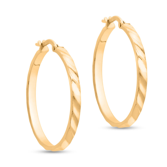 9K Yellow Gold Textured Hoop Earring with Clasp 8593464 1