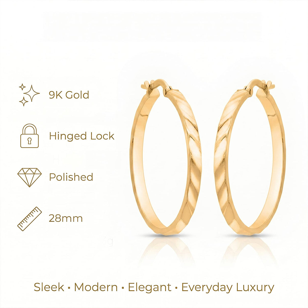 9K Yellow Gold Textured Hoop Earring with Clasp 8593464 4