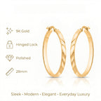 9K Yellow Gold Hoop Earring with Clasp