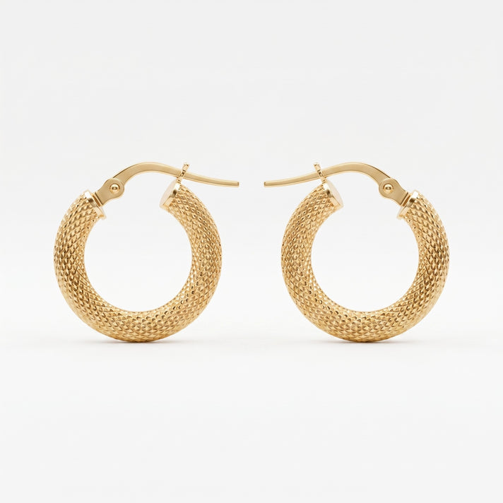 9K Yellow Gold Mesh Textured Hoop Earring with Clasp 8593466 1