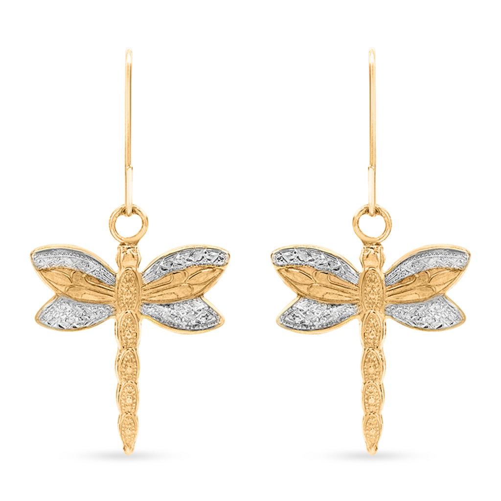 9K Yellow & White Gold Dragonfly Drop Earring with Hook_8593515