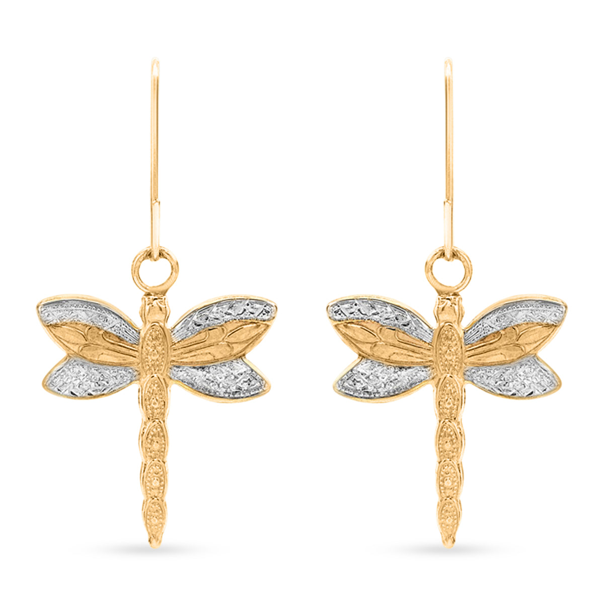 9K Yellow and White Gold Dragonfly Drop Earring with Hook 8593515 0