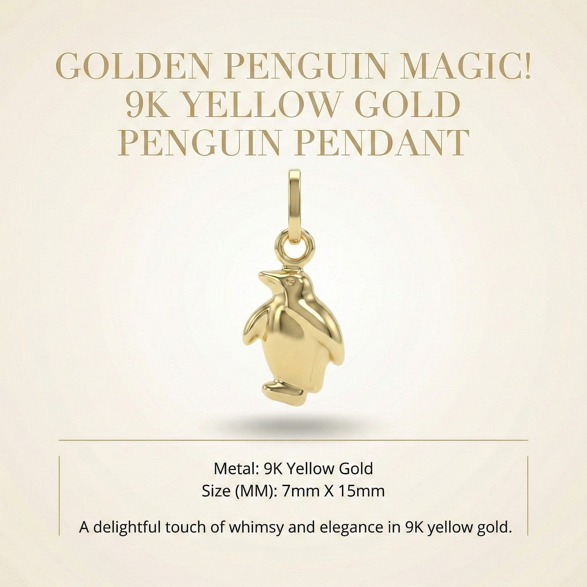 9K Yellow Gold Penguin Pendant V32536265 7