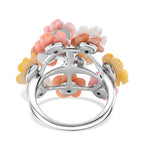 D'Joy Jardin Collection - Purple Mother of Pearl & Multi Gemstones Floral Ring in Rhodium Overlay Sterling Silver_8593554_4