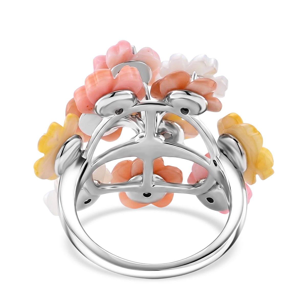 Jardin Collection - Purple Mother of Pearl &amp; Multi Gemstones Floral Ring in Rhodium Overlay Sterling Silver 8593554 5