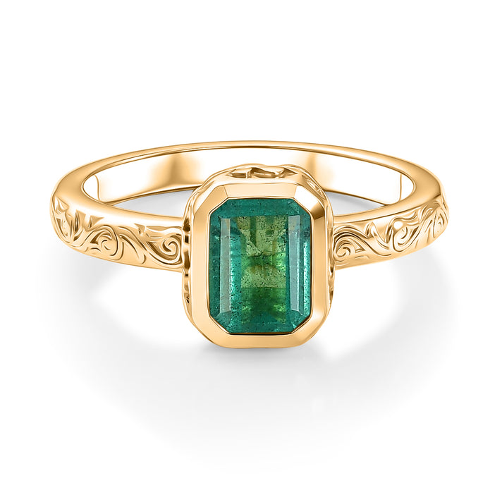 GP - AAA Gemfields Zambian Emerald &amp; Blue Sapphire Solitaire Ring in 18K Vermeil Yellow Gold Plated Sterling Silver 1.10 Ct. 8594208 1