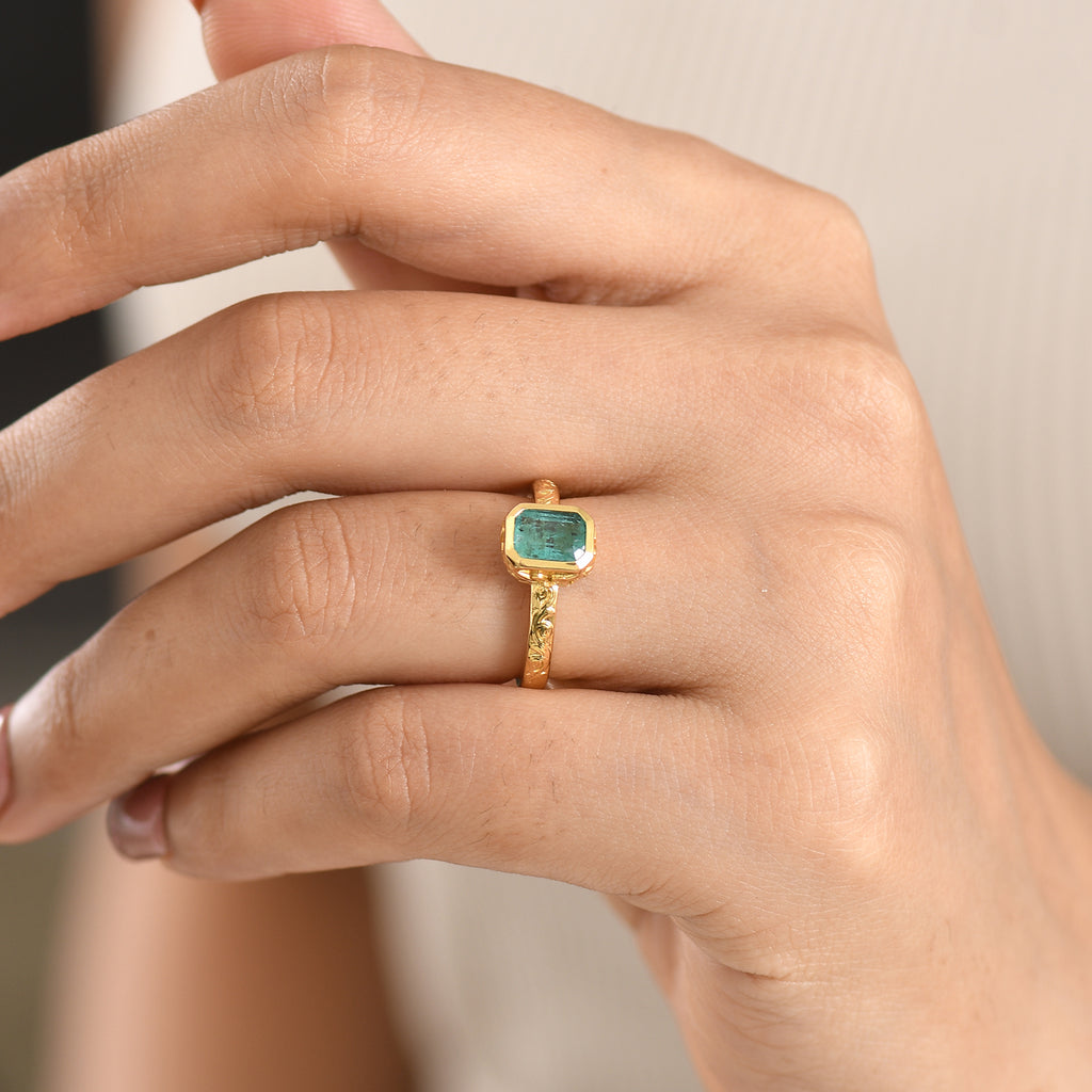 AAA Gemfields Zambian Emerald & Blue Sapphire Ring in 18K Vermeil Yellow Gold Plated Sterling Silver 1.10 Ct._8594208_2