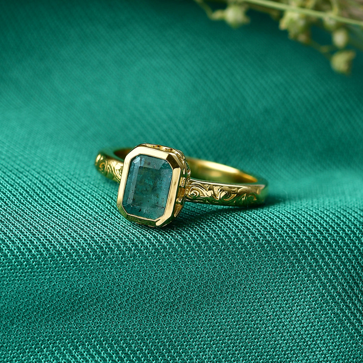 GP - AAA Gemfields Zambian Emerald &amp; Blue Sapphire Solitaire Ring in 18K Vermeil Yellow Gold Plated Sterling Silver 1.10 Ct. 8594208 4