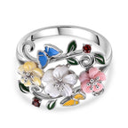 D'Joy - Multi-Gemstone Floral Vine Ring in Rhodium Overlay Sterling Silver 2.00 Ct._8594241